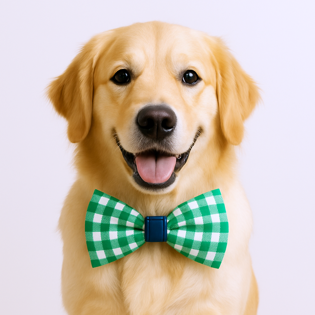 Ginghum checks - green double fabric bow-tie