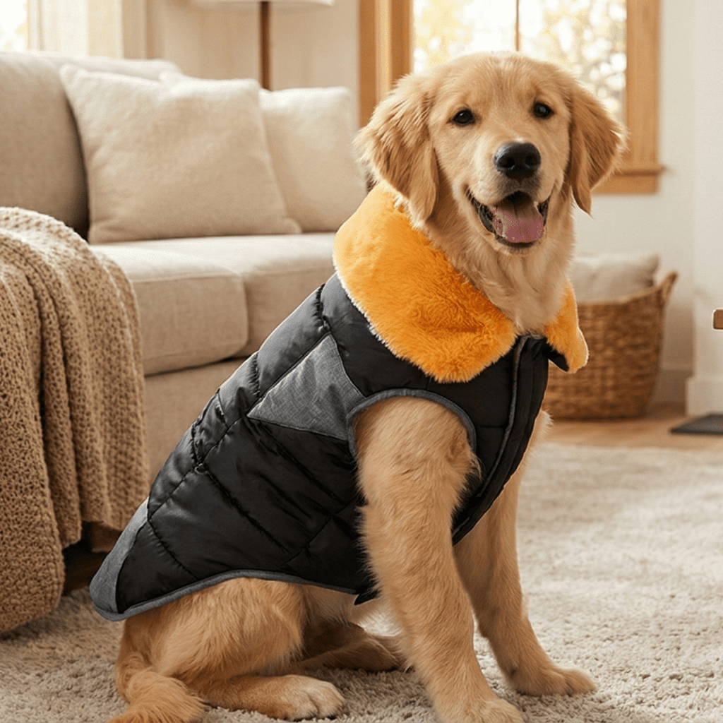Winter Jacket Black White Yellow Fur