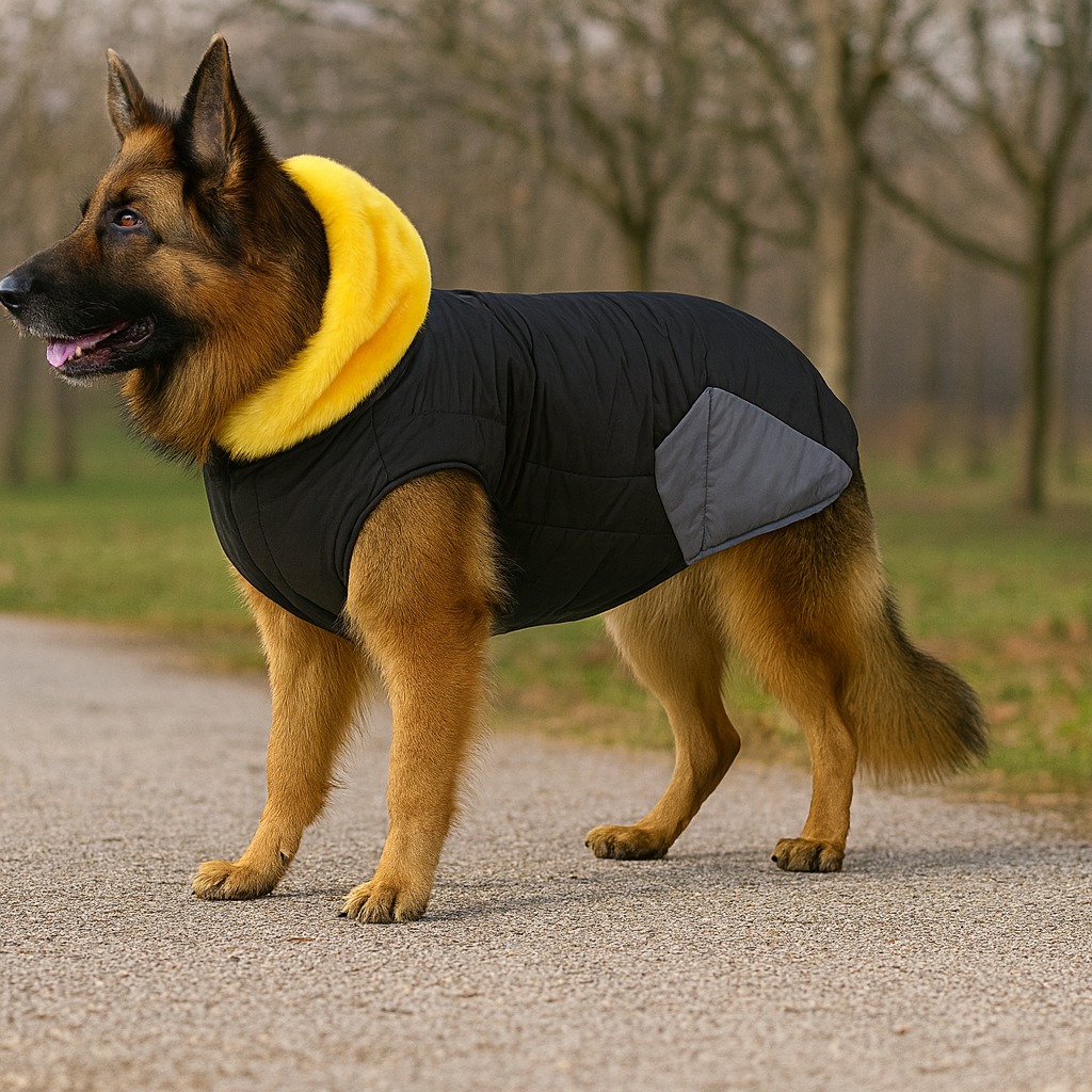 Winter Jacket Black White Yellow Fur
